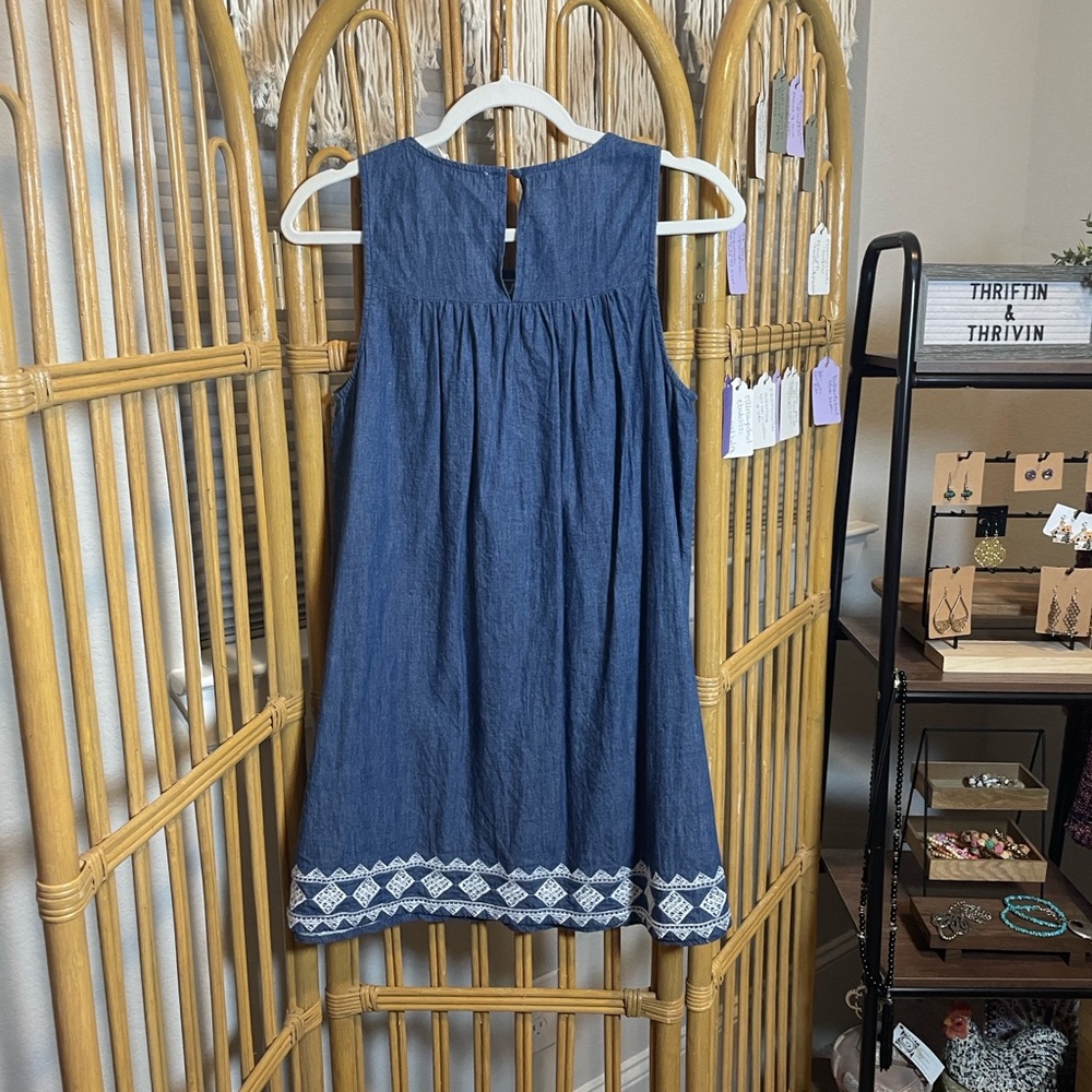 Blu Pepper denim Sleeveless Dress with White Embroidery - Picture 8 of 8